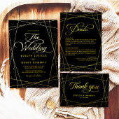 Geometric Golden Luxury Black Tie Wedding Details エンクロージャーカード