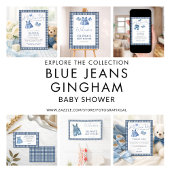 Blue Jean Gingham Thank You Girl Baby Shower  カード