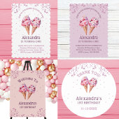 ピンクグリッターガールアイスクリーム1st誕生日 招待状