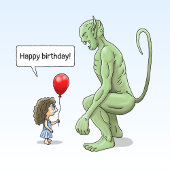 女の子とトロールの誕生日招待状 招待状