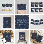 Navy Plaid Teddy Bear Girl Time Capsule Card 招待状