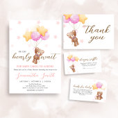 Pink Bear Balloon Baby Shower Square フェイバータグ