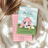 Cute Farm Animal Girl Barnyard 2nd Birthday 招待状