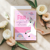 女の子のキュートなピンクユニコーンの誕生日 サンキューカード