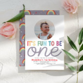 Girls Rainbow First Year Birthday Photo Collage ポスター