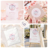 ピンクガーリーの弓シャイニーディスコボールブライダルシャワー 招待状