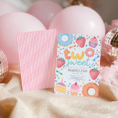 Girly Cute Pastel Pink Two Sweet 2nd Birthday  招待状