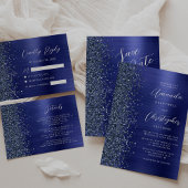 Glam Navy Blue Metallic Glitter Script Wedding テーブルナンバー