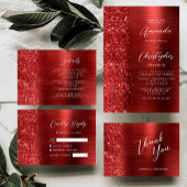 Budget Red Glam Glitter Wedding Invitation