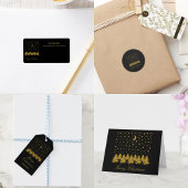 輝く金ゴールドクリスマスツリー、月、黒に星 オーナメント