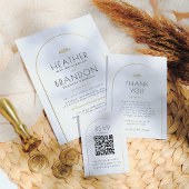 ミニマル金ゴールドアーチフォトQRコードウェディングRSVP エンクロージャーカード