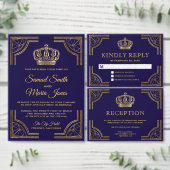 エレガントブルーゴールドオーナメントクラウンレセプション エンクロージャーカード (この独立クリエイターのコレクションをカスタマイズ。)