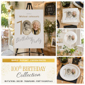 Simple Elegant Custom Photo 100th Birthday  ペーパープレート