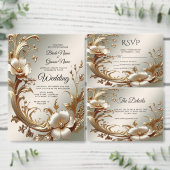 Gold Floral Wedding Program プログラム (この独立クリエイターのコレクションをカスタマイズ。)