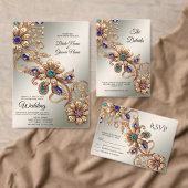 Elegant Gold Jewel Flowers RSVP Card (この独立クリエイターのコレクションをカスタマイズ。)