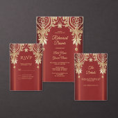 Modern Gold Red Floral Tabletop Signs 台座サイン (この独立クリエイターのコレクションをカスタマイズ。)