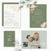 Sage Green Calligraphy QR Code Photo Wedding セーブザデート
