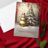 ゴールドスノーマン クリスマスツリー ホリデーエプロン エプロン (この独立クリエイターのコレクションをカスタマイズ。)