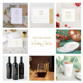 金ゴールド結婚のクレストカスタムウェディングイニシャル 招待状