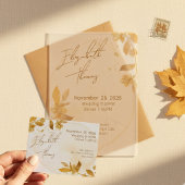 Minimal Autumn Golden Botanical Script Wedding 招待状
