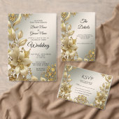 ゴールドの花柄エンゲージメント招待状 招待状 (この独立クリエイターのコレクションをカスタマイズ。)