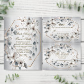 水彩白花金ゴールドフレームシルバー結婚ズ プログラム (この独立クリエイターのコレクションをカスタマイズ。)