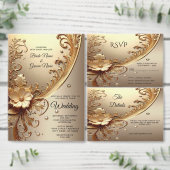 Golden Ornate Floral Rehearsal Dinner 招待状 (この独立クリエイターのコレクションをカスタマイズ。)