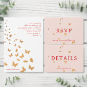 結婚のケーキ蝶RSVPカード 出欠カード (この独立クリエイターのコレクションをカスタマイズ。)