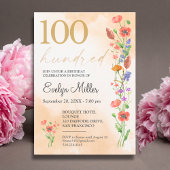 Elegant 100th Birthday – Wildflowers Design サンキューカード