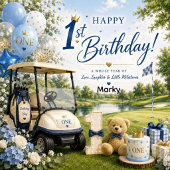 ゴルフカートの1歳の誕生日バナー 招待状