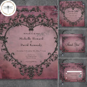 ゴシックブラック&ブルゴーニュFiligreeハート結婚ズ 招待状