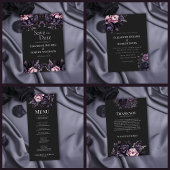 Gothic Black Floral Wedding Menu Card メニュー