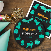 ブラックとグリーンのハロウィーンの誕生日パーティーへようこそ フォトプラーク