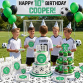 グリーンとホワイトのサッカーボール 誕生日パーティー 招待状