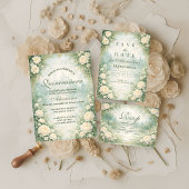 Green Floral Gold Garden Quinceañera 招待状