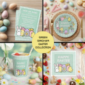Easter Bunny Chick Eggs Green Gingham フォトプリント