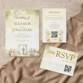 Green Pastel Floral Watercolor Outdoor Wedding 招待状 (この独立クリエイターのコレクションをカスタマイズ。)