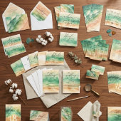 海ビーチ水彩夏の日 長方形シール