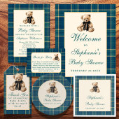 Green Preppy Plaid Vintage Teddy Bear Baby Shower 招待状