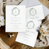 ヴィンテージクレストモノグラムボタニカルグリーン結婚ズ スタンダードカクテルナプキン