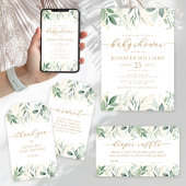 緑の金ゴールドユーカリ赤ちゃんシャワー 招待状