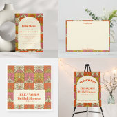 Groovy 70sヴィンテージオレンジフローラブライダルシャワー 招待状