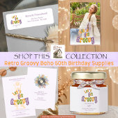 Retro Let's Get Groovy Name 60th Birthday ステムなしワイングラス