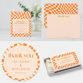 Retro Orange Check Custom Wedding Thank You ラウンドシール