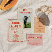 レトロな手描きの赤と青のカクテル ファンキーウェディング セーブザデート