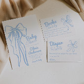 レトロハンドドロードダスティブルーボウボーイベビーシャワー 招待状