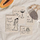Modern Hand Written Drawn Couple Wedding Fun Photo セーブザデート