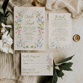 Hand Written Drawn Floral Summer QR Code Wedding 招待状