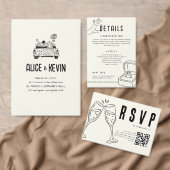 Hand Drawn Illustration Ivory Minimalist Wedding  招待状 (この独立クリエイターのコレクションをカスタマイズ。)