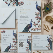 Teal Peacock Hand-Drawn Wedding Menu メニュー